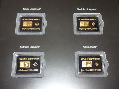 Goldbarren Set Panda Maple Leaf Krügerrand Känguru Gold of the World 4x 0,5 g