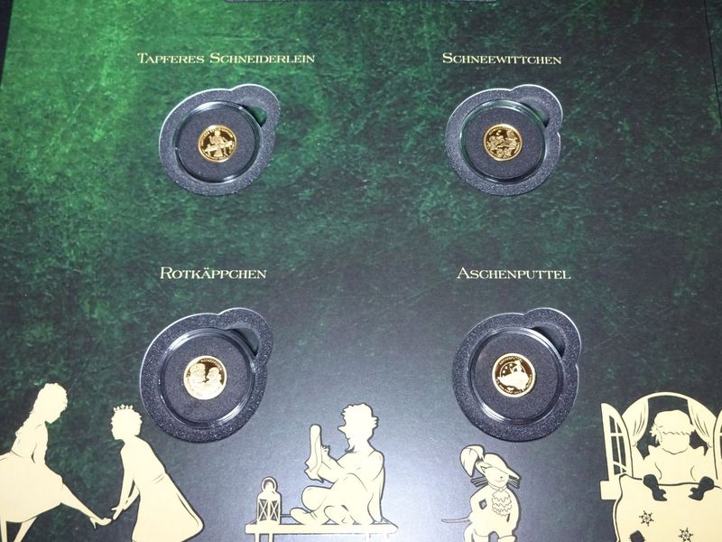 Goldmünzen Set Burundi 2019 Schneewittchen Tapferes Schneiderlein Märchen Aschenputtel Rotkäppchen PP 4x 0,5 g