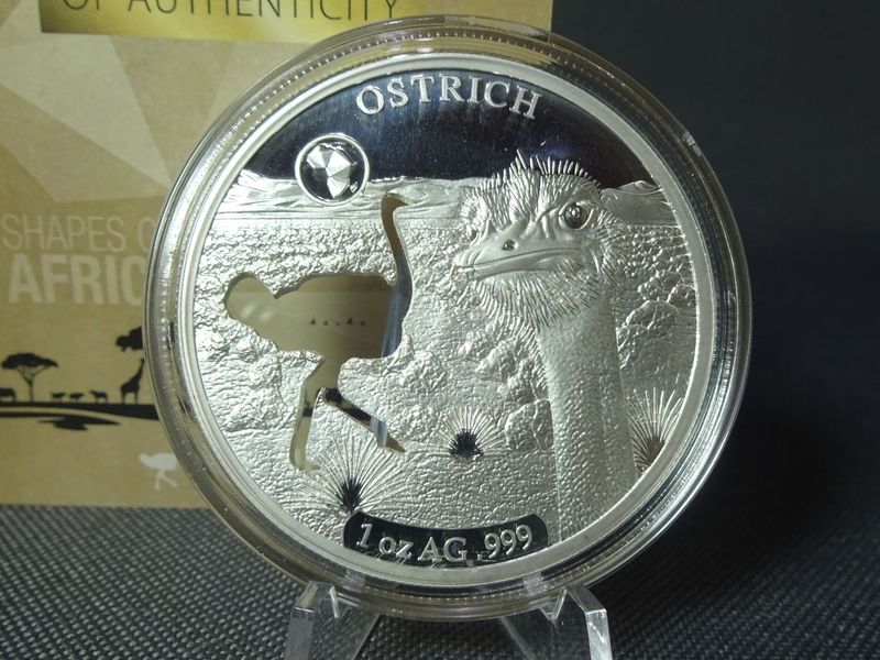 Silbermünze Djibouti 2018 250 Francs Ostrich Strauß Shapes of Africa Cut Out R. Proof 1 Oz Unze 50 mm