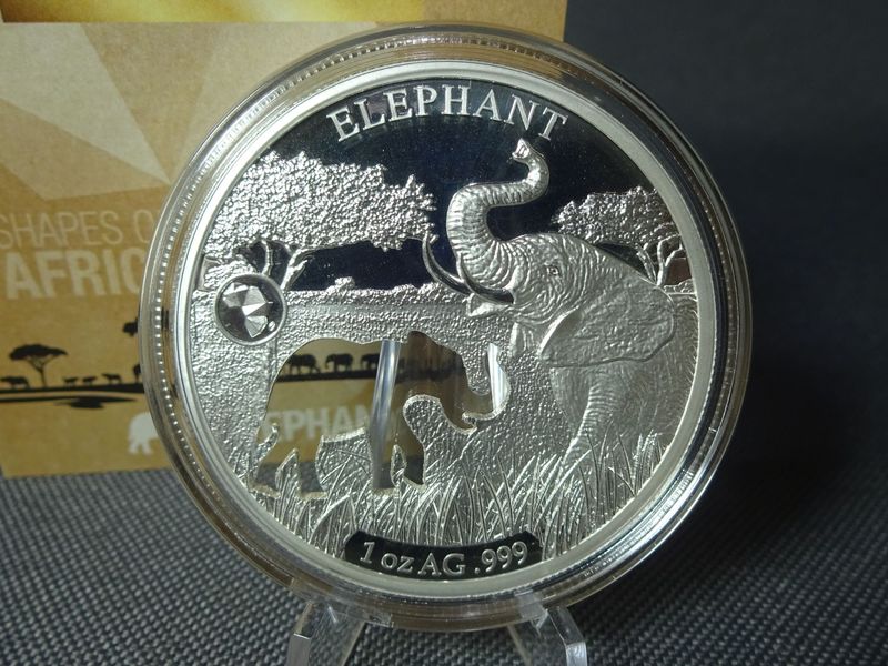 Silbermünze Djibouti 2018 250 Francs Elefant Shapes of Africa Cut Out Reverse Proof 1 Oz Unze 50 mm