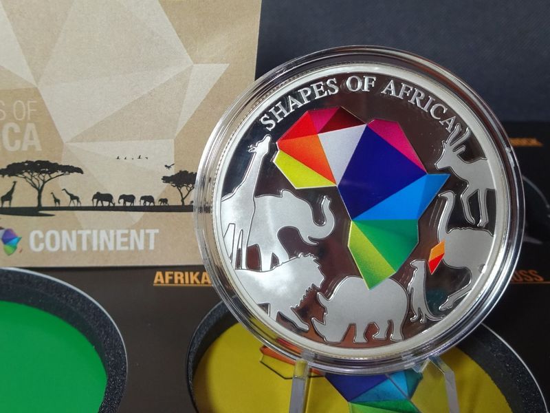 Silbermünze Djibouti 2018 Kontinent Farbe Tiere Shapes of Africa Reverse Proof 1 Oz Unze 50 mm