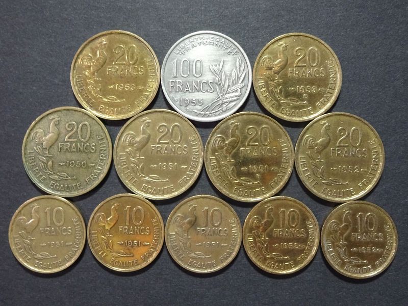 Münzen Set Frankreich 1950 - 1955 10 20 100 Francs Liberte Hahn Erhaltung!
