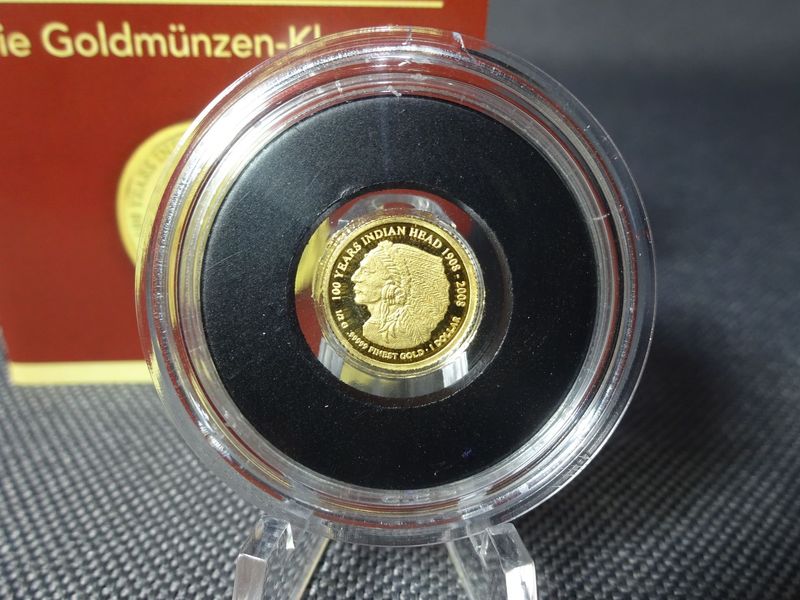 Goldmünze Cook Islands 2008 1 Dollar 100 Jahre Indian Head Indianer PP Proof 0,5 g Goldmünze Cook Islands 2008 1 Dollar 100 Jahre Indian Head Indianer PP Proof 0,5 g