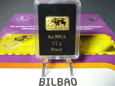 Goldbarren Gibraltar 2020 1 Pound UEFA Fussball EM Stadion Bilbao Münzbarren Proof 0,5 g Goldbarren Gibraltar 2020 1 Pound UEFA Fussball EM Stadion Bilbao Münzbarren Proof 0,5 g