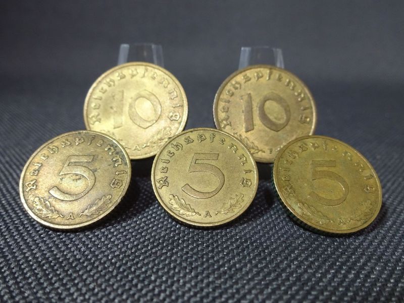 Münzen-Set Drittes Reich 1937 1938 1939 A F 5 10 Reichspfennig