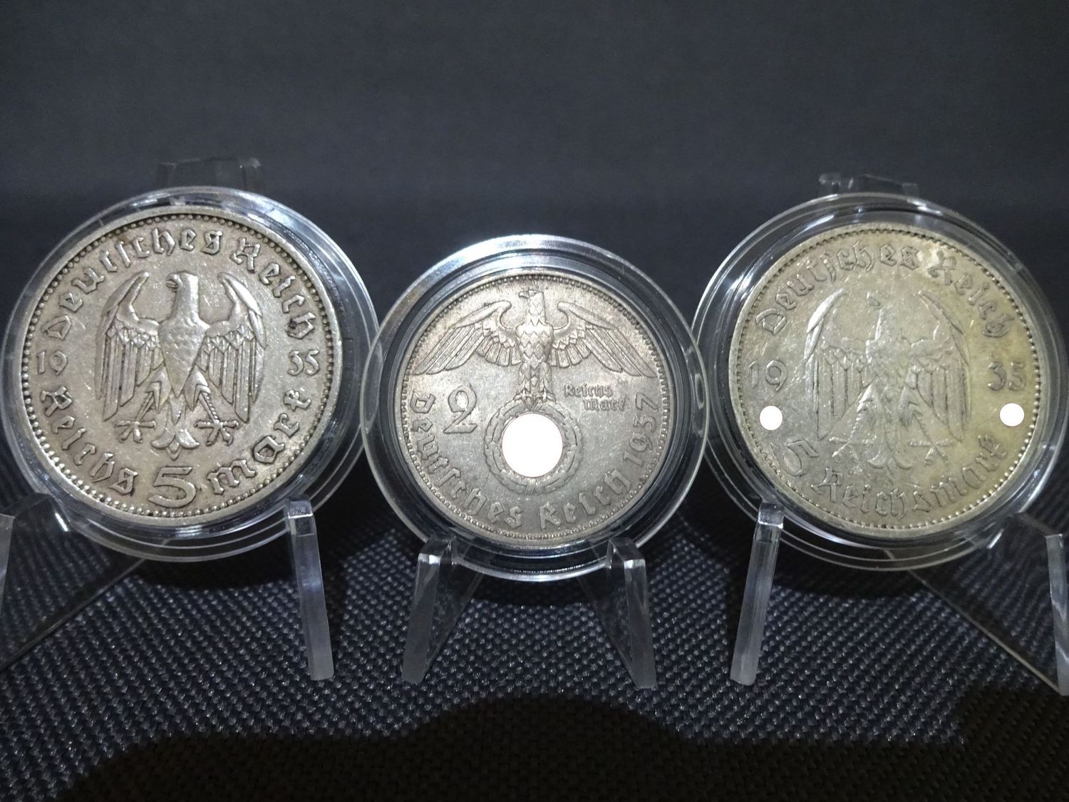 Silbermünzen-Set Drittes Reich 1935 1937 A D F 2 & 5 Reichsmark Hindenburg Garnisonkirche
