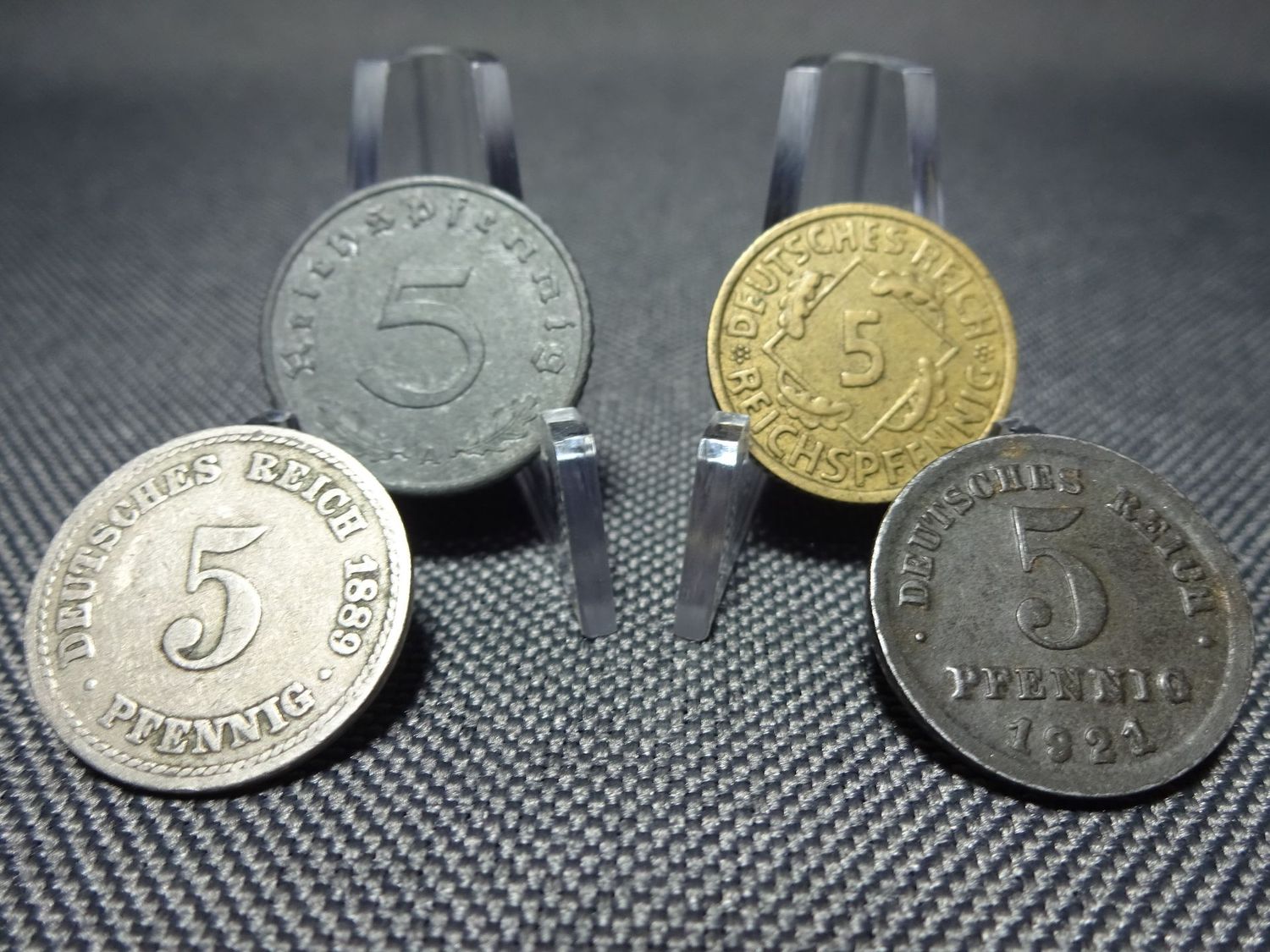 Münzen-Set 1889 1921 1936 1941 A F 4x 5 Pfennig Reichspfennig Deutsches Kaiserreich Weimarer Republik Drittes Reich Münzen-Set 1889 1921 1936 1941 A F 4x 5 Pfennig Reichspfennig Deutsches Kaiserreich Weimarer Republik Drittes Reich