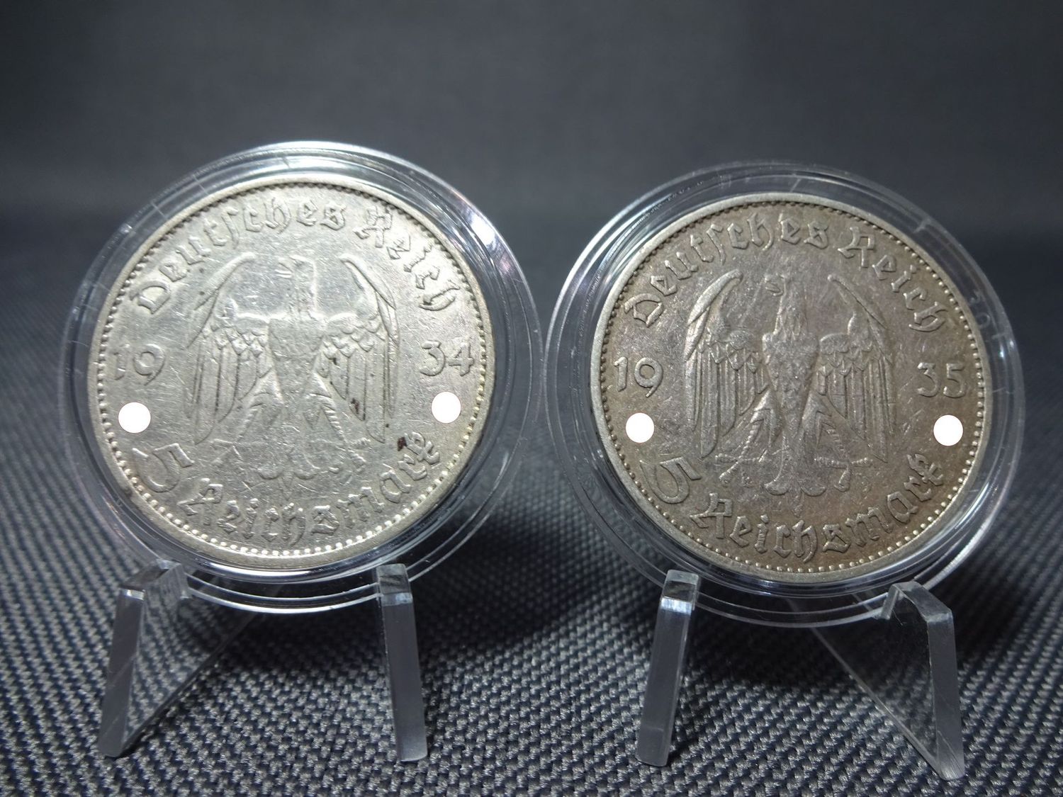 Silbermünzen-Set Drittes Reich 1934 & 1935 D 5 Reichsmark Garnisonkirche Silbermünzen-Set Drittes Reich 1934 & 1935 D 5 Reichsmark Garnisonkirche