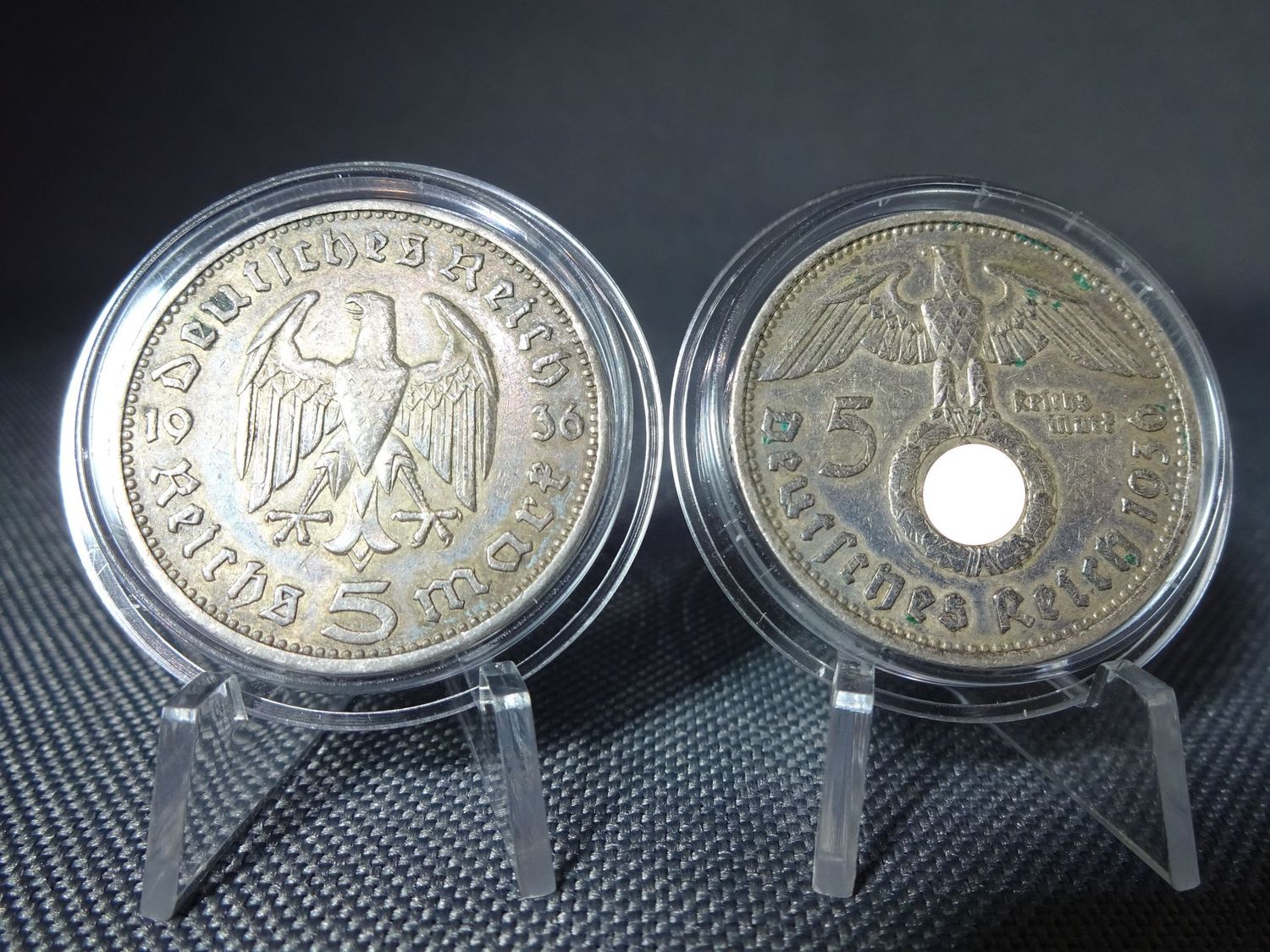 Silbermünzen-Set Drittes Reich 1936 A D 5 Reichsmark Hindenburg Dunkle Patina
