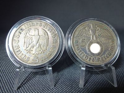 Silbermünzen-Set Drittes Reich 1936 A D 5 Reichsmark Hindenburg Dunkle Patina Silbermünzen-Set Drittes Reich 1936 A D 5 Reichsmark Hindenburg Dunkle Patina