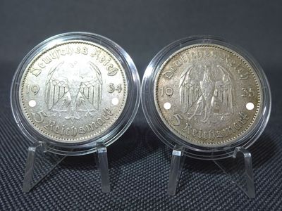 Silbermünzen-Set Drittes Reich 1934 & 1935 A 5 Reichsmark Garnisonkirche Silbermünzen-Set Drittes Reich 1934 & 1935 A 5 Reichsmark Garnisonkirche