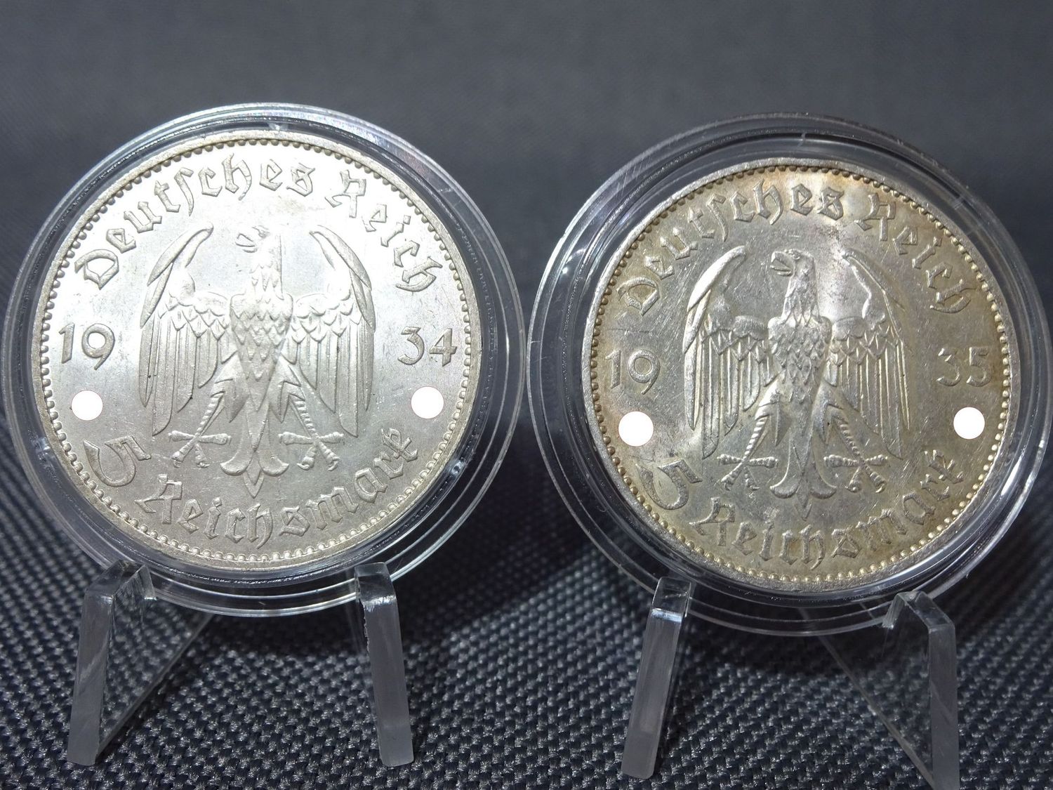Silbermünzen-Set Drittes Reich 1934 & 1935 F 5 Reichsmark Garnisonkirche Erhaltung