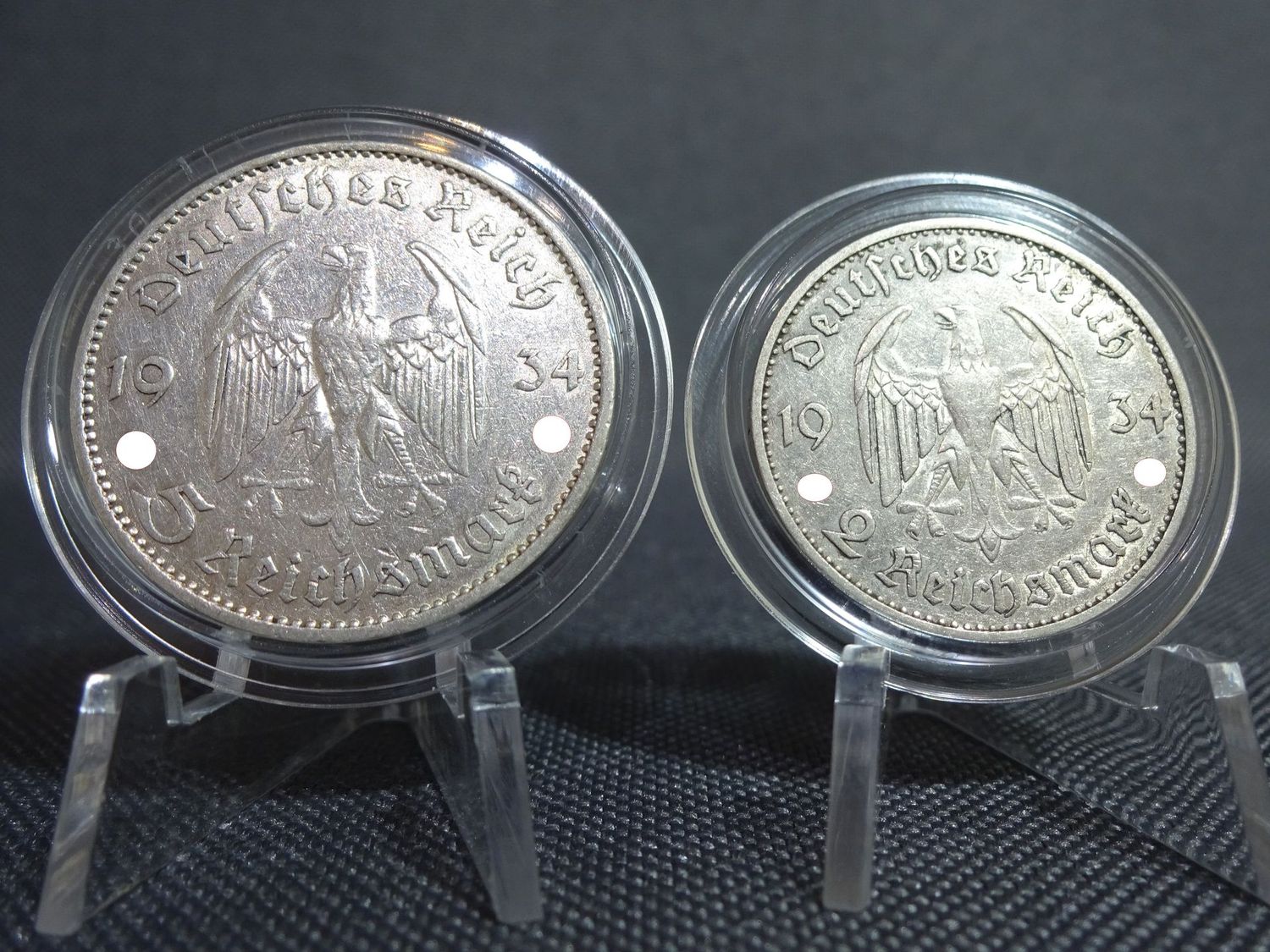 Silbermünzen-Set Drittes Reich 1934 A 2 & 5 Reichsmark Garnisonkirche Datum Silbermünzen-Set Drittes Reich 1934 A 2 & 5 Reichsmark Garnisonkirche Datum