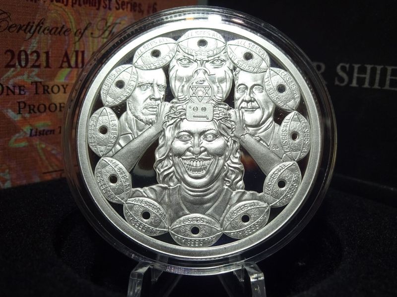 Silbermedaille USA 2021 Crazy Jesus All Sees All In One Religion Silver Shield PP Proof 1 Oz Unze Silbermedaille USA 2021 Crazy Jesus All Sees All In One Religion Silver Shield PP Proof 1 Oz Unze