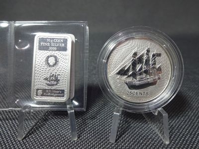 Silberbarren Silbermünze Set Cook Islands 2021 Bounty Segelschiff 1/4 Oz Unze Münzbarren 10 g