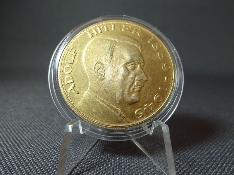 Medaille Drittes Reich Adolf Hitler 1889 - 1945 Nazi Ein Volk Ein Reich Ein Führer Vergoldet (2.)