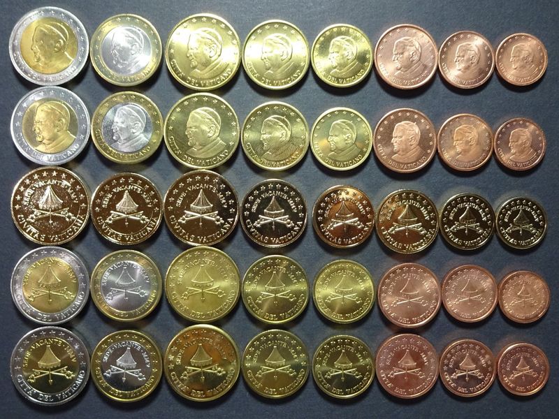 Probemünzen Set 2005 Kursmünzensatz KMS Set Vatikan 1 Cent - 2 Euro Probe 5x Specimen Vergoldet