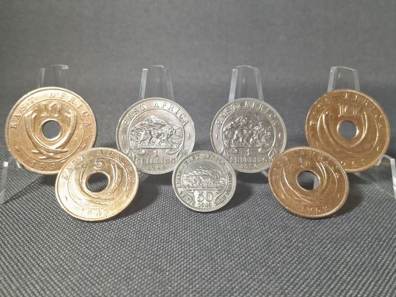 Münzen Set Ostafrika 1937 1943 1949 1950 1951 1952 5 10 50 Cents 1 Shilling Löwe George VI. Erhaltung