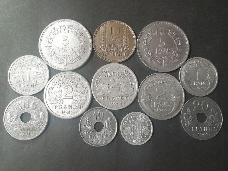 Münzen Set Frankreich 1941 - 1948 10 20 50 Centimes 1 2 5 10 Francs Seltene Erhaltung!!!