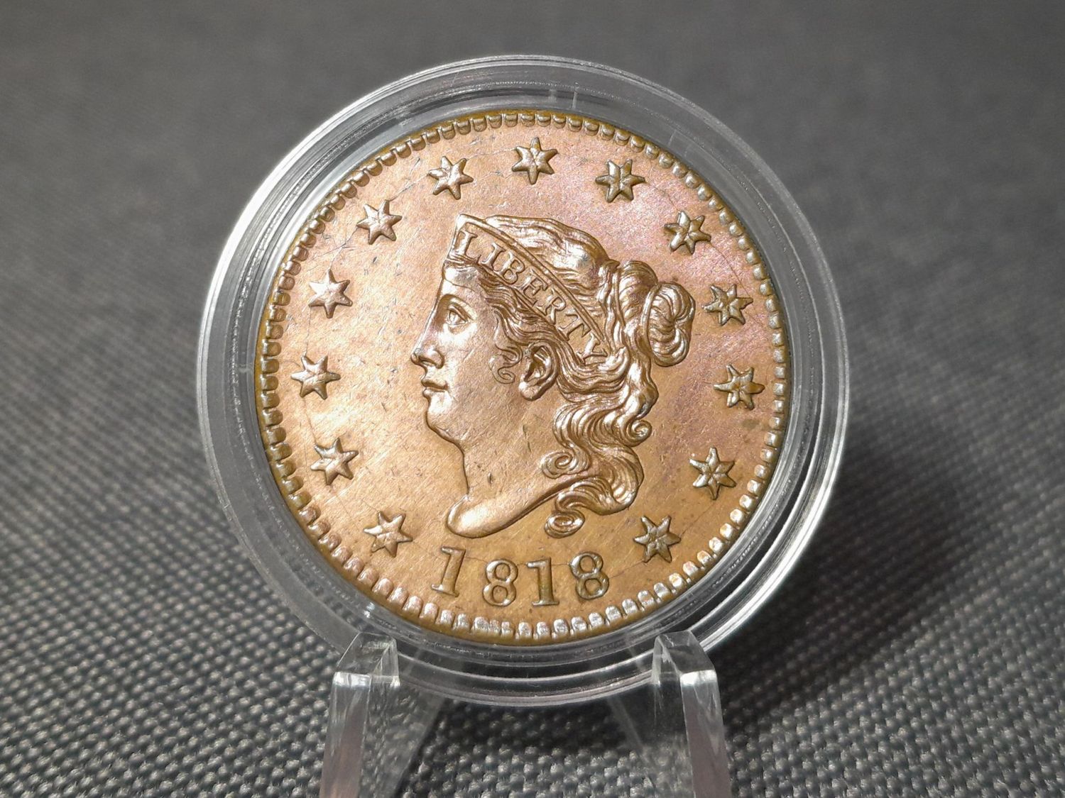 Münze USA 1818 1 Cent Krone Liberty Large Fehlprägung Erhaltung!