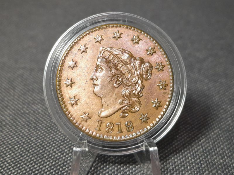 Münze USA 1818 1 Cent Krone Liberty Large Fehlprägung Erhaltung!