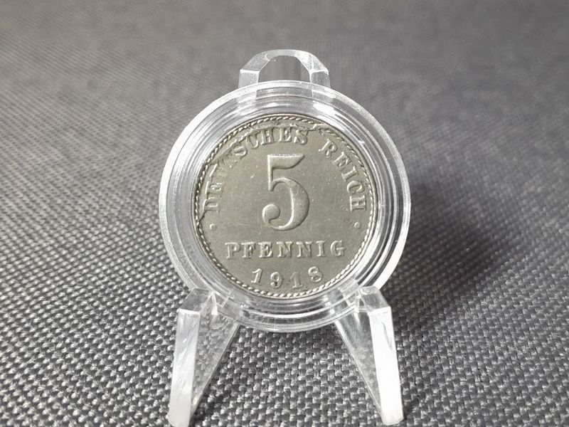 Münze Deutsches Kaiserreich 1918 A 5 Pfennig Stempelbruch Fehlprägung Erhaltung!