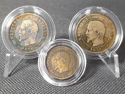 Münzen-Set Frankreich 1855 1856 K MA B 1 2 Centimes Napoleon III. Patina Erhaltung