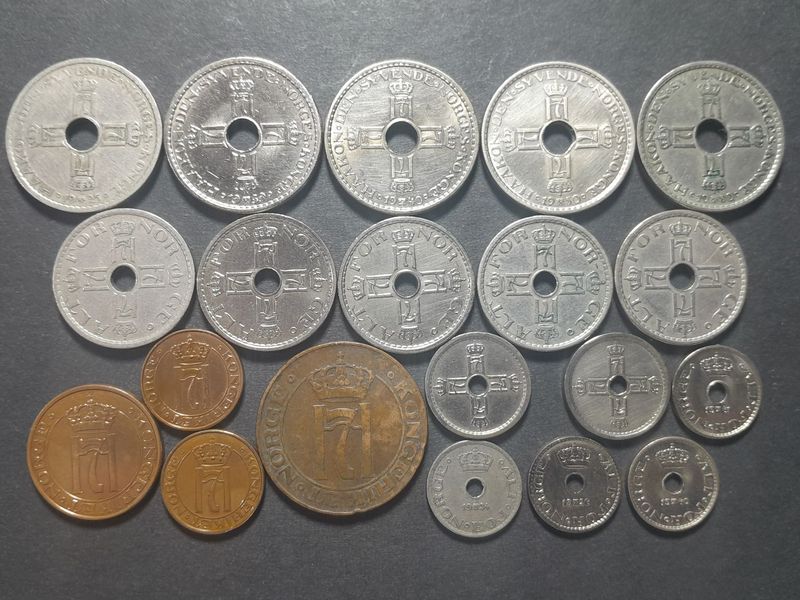 Kursmünzensatz KMS Set Norwegen 1922 - 1950 1 - 50 Öre 1 Krone Haakon VII.