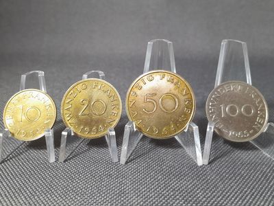 Münzen Set Deutschland Saarland 1954 1955 10 20 50 100 Franken Erhaltung! Münzen Set Deutschland Saarland 1954 1955 10 20 50 100 Franken Erhaltung!