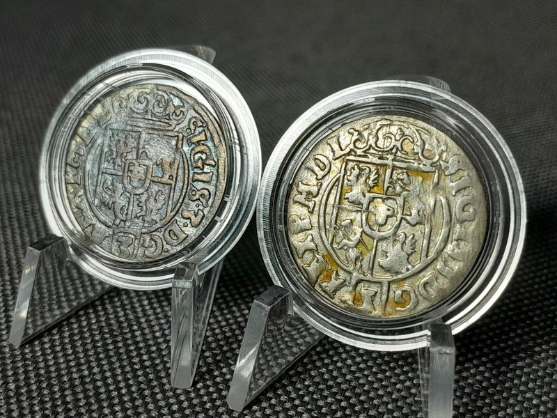 Silbermünzen Set Polen 1626 1627 1 Poltorak Polker Sigismund III. Wasa Patina