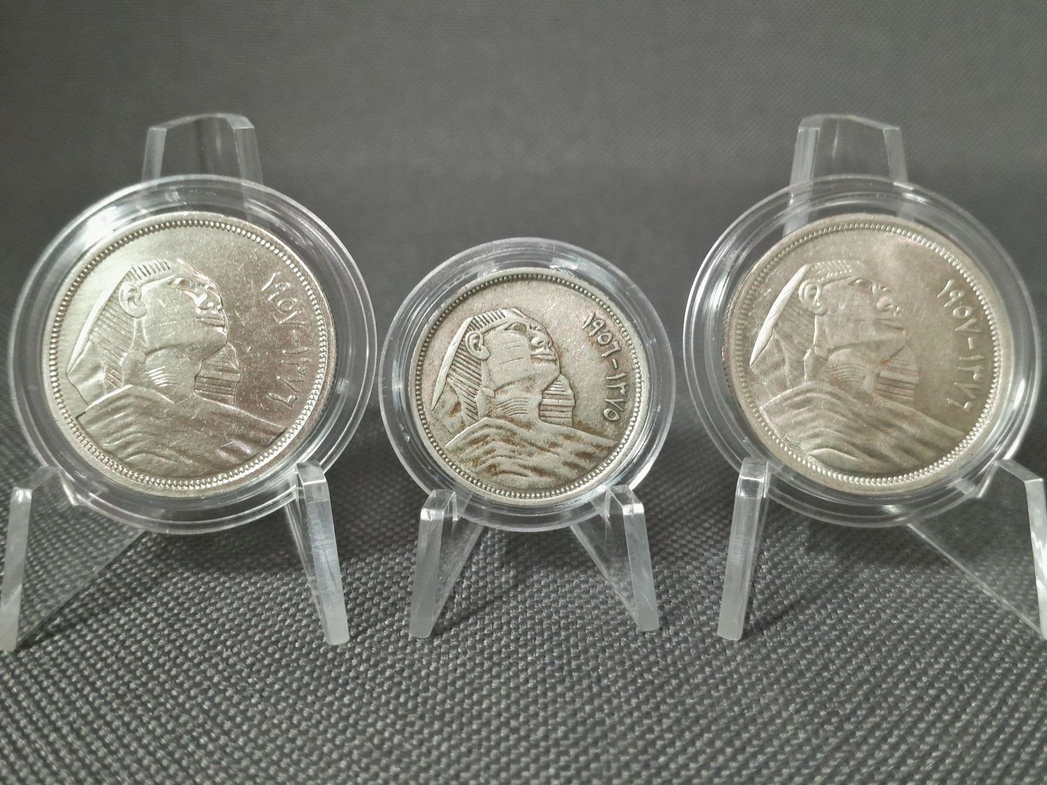 Silbermünzen Set Ägypten 1956 1957 ١٣٧٦ ١٣٧٥ 5 10 Piaster Sphinx Patina