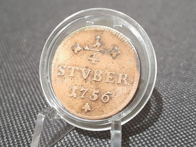 Münze Altdeutschland 1756 1/4 Stüber Grafschaft Wied Runkel Johann Ludwig Adolph