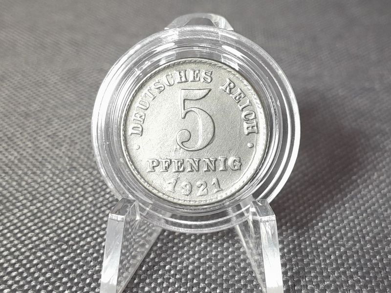 Münze Deutsches Kaiserreich 1921 G 5 Pfennig Karlsruhe Fehlprägung Erhaltung