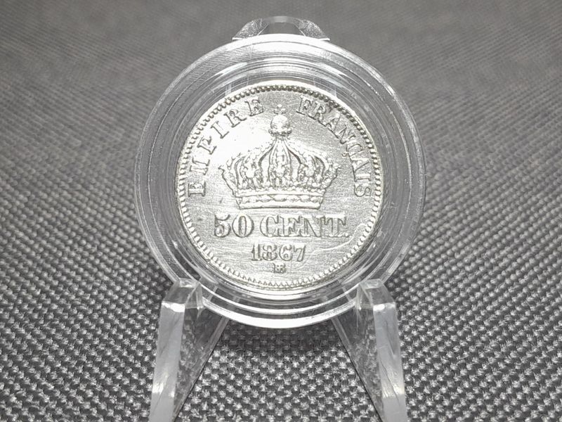 Silbermünze Frankreich 1867 BB 50 Centimes Napoleon III. Erhaltung