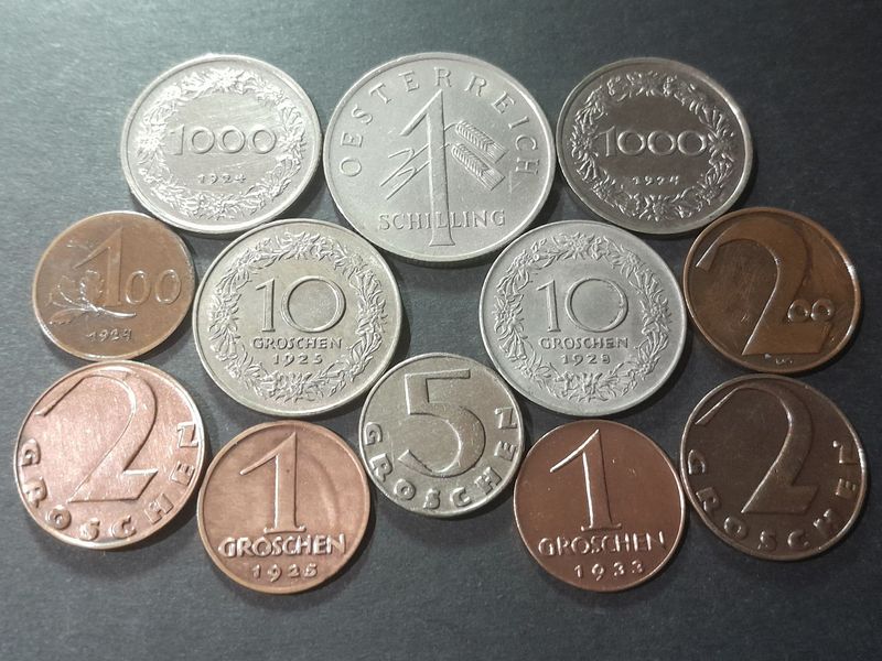 Münzen Set Österreich 1924 - 1935 1 - 10 Groschen 100 200 1000 Kronen Schilling Erhaltung