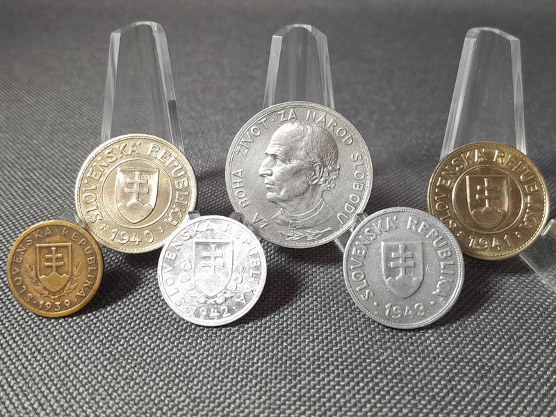 Münzen Set Slowakei 1939 - 1943 10 20 50 Heller 1 5 Kronen