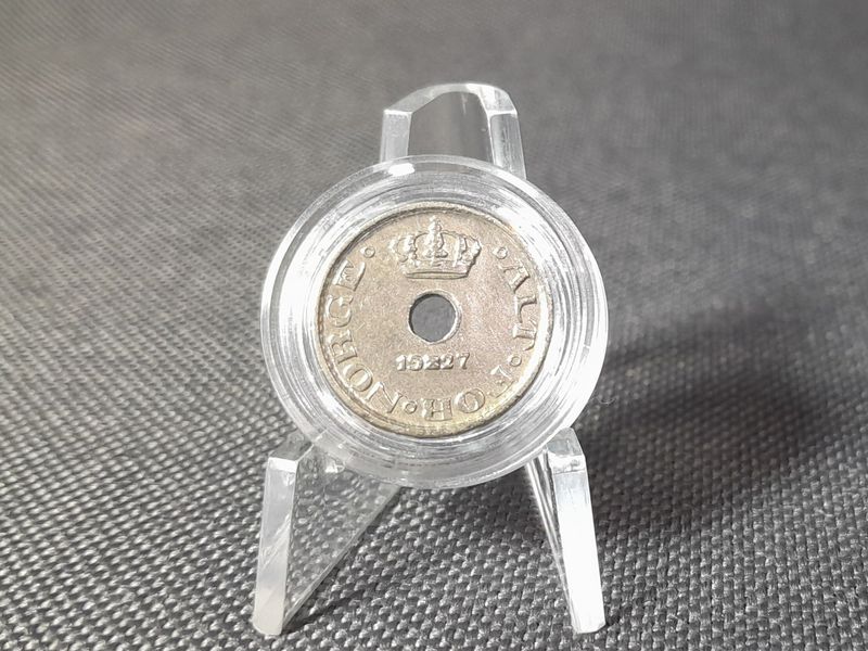 Münze Norwegen 1927 10 Öre Haakon VII. Loch Selten