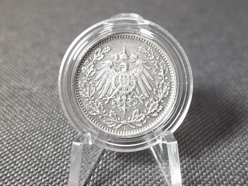 Silbermünze Deutsches Kaiserreich 1918 E 1/2 Mark Fehlprägung Patina Erhaltung