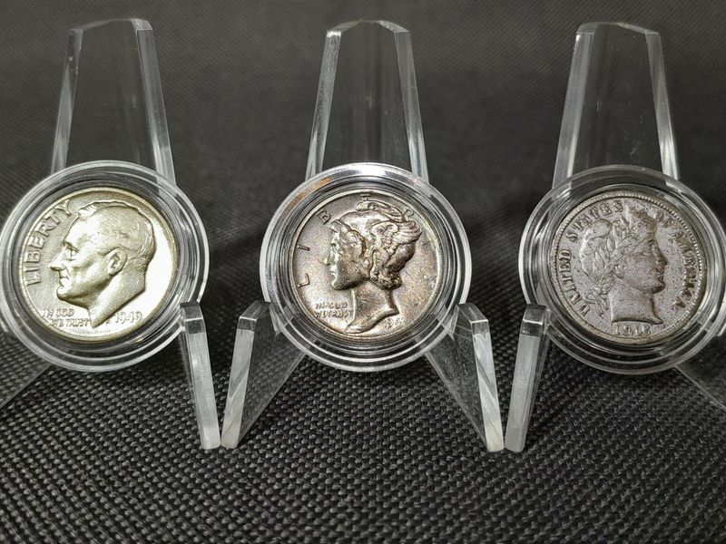 Silbermünzen Set USA 1916 1941 1949 10 Cent Dime Barber Mercury Roosevelt