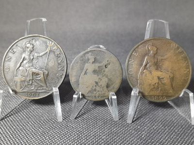 Münzen Set England 1896 1899 1901 1/2 Half 1 Penny Queen Victoria