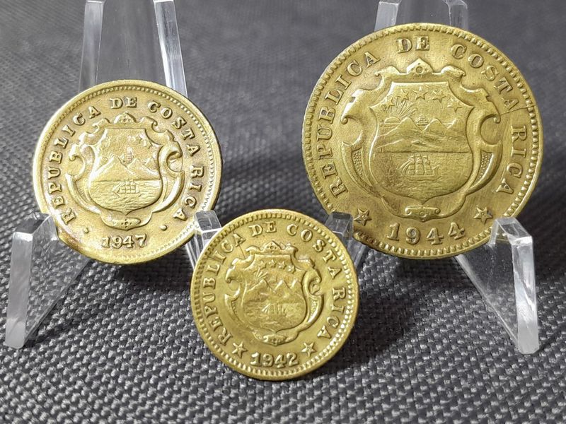 Münzen Set Costa Rica 1942 1944 1947 5 10 25 Centimos Lichtenrader Fehlprägung Erhaltung!