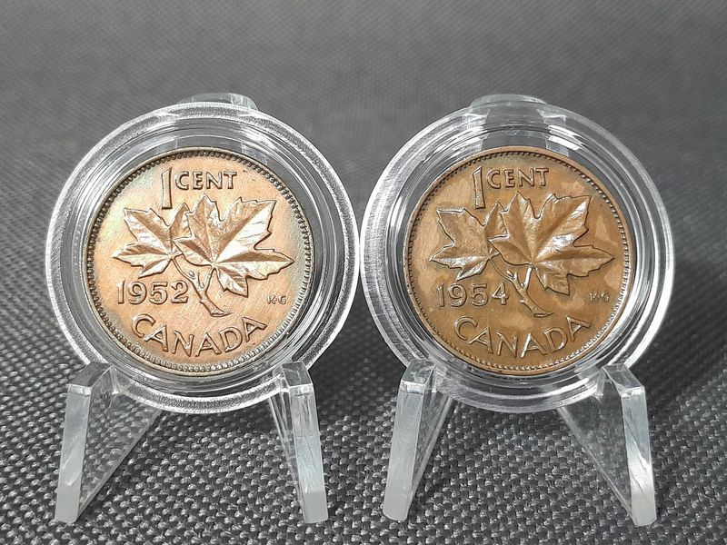 Münzenset Kanada 1952 1954 1 Cent George VI. Elizabeth II. Maple Leaf Patina Erhaltung! Münzenset Kanada 1952 1954 1 Cent George VI. Elizabeth II. Maple Leaf Patina Erhaltung!