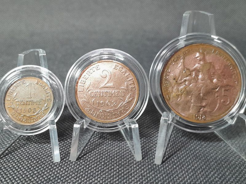 Münzen Set Frankreich 1902 1903 1913 1 2 5 Centimes Patina Erhaltung!