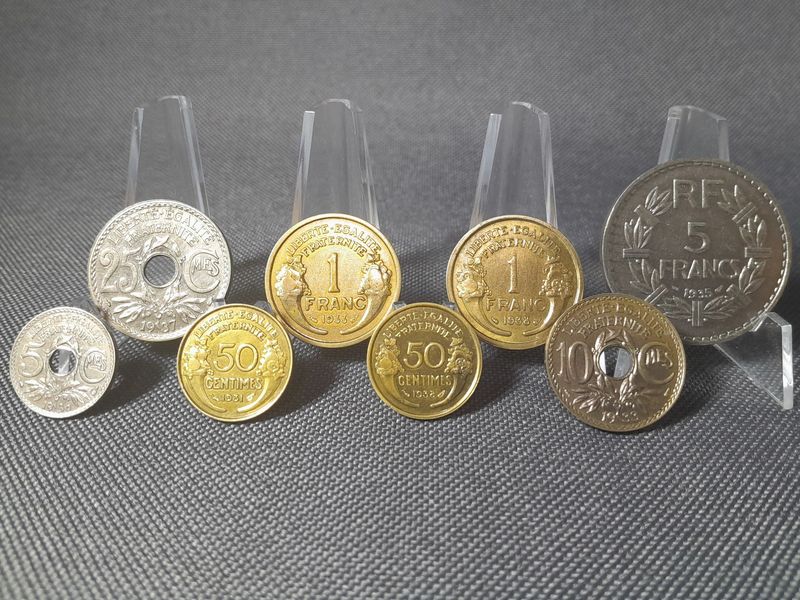 Münzen Set Frankreich 1931 1933 1935 1936 1937 1938 1 5 10 25 50 Francs Centimes Erhaltung!