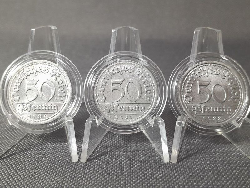 Münzen Set Weimarer Republik 1920 1921 1922 D F 50 Pfennig Fehlprägung Seltene Erhaltung!!!!!