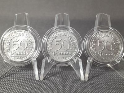Münzen Set Weimarer Republik 1920 1921 1922 D F 50 Pfennig Fehlprägung Seltene Erhaltung!!!!!