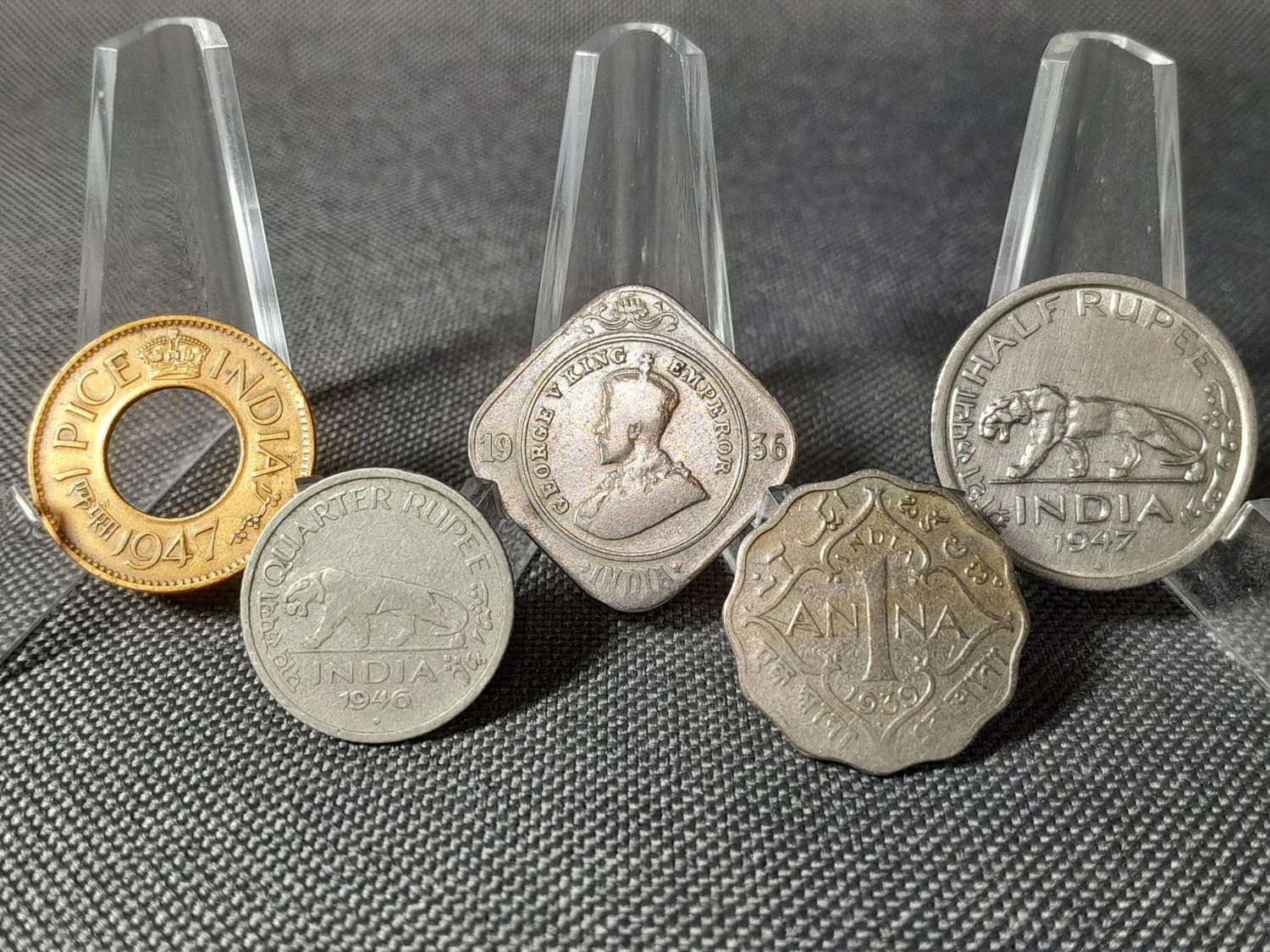 Münzen Set Indien 1936 1939 1946 1947 1 2 1/4 1/2 Pice Rupie Rupee Annas Erhaltung