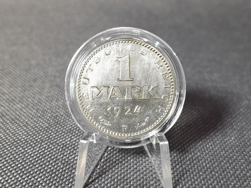 Silbermünze Weimarer Republik 1924 F 1 Mark Fehlprägung Glatter Rand Sehr Selten Erhaltung!