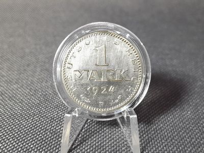 Silbermünze Weimarer Republik 1924 F 1 Mark Fehlprägung Glatter Rand Sehr Selten Erhaltung!