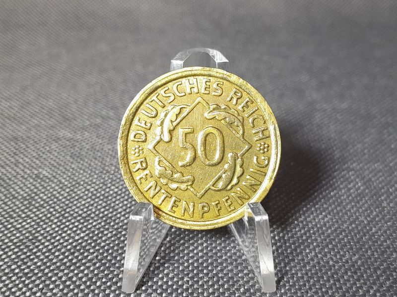 Münze Weimarer Republik 1924 G 50 Rentenpfennig Karlsruhe Fehlprägung Erhaltung
